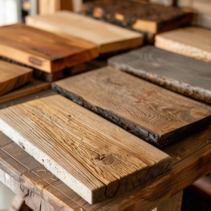 Planche de bois taillées dans différents bois.