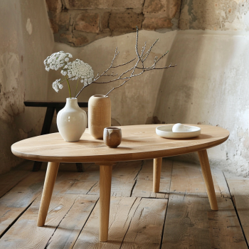 photo d'une table basse en bois ovale