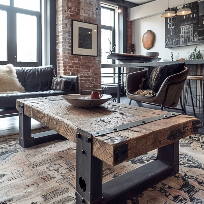 Table basse en bois de style industriel