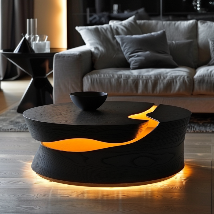 Table basse moderne noire avec éclairage led intégré