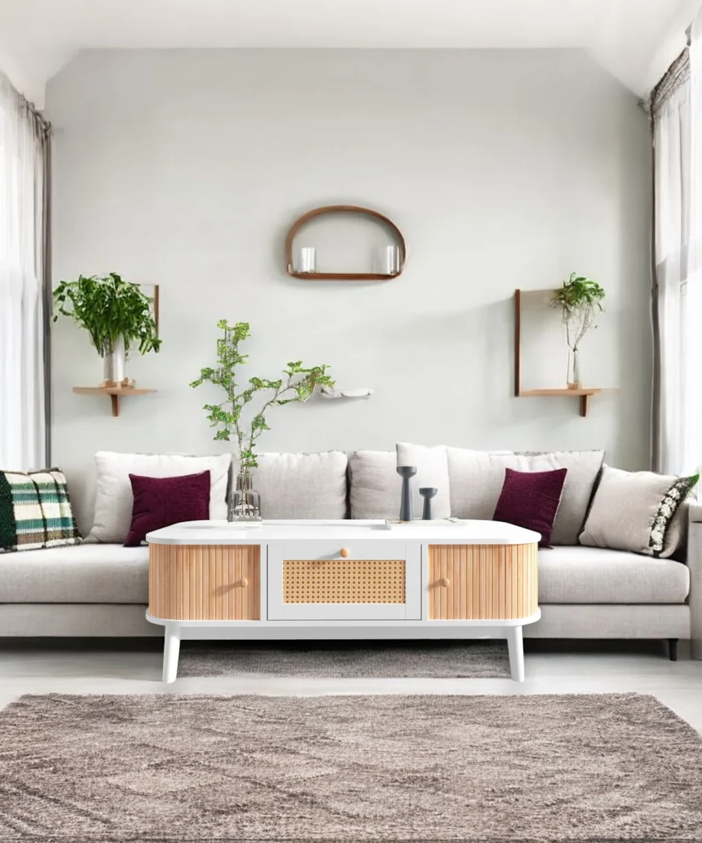 Table basse de salon en bois blanc