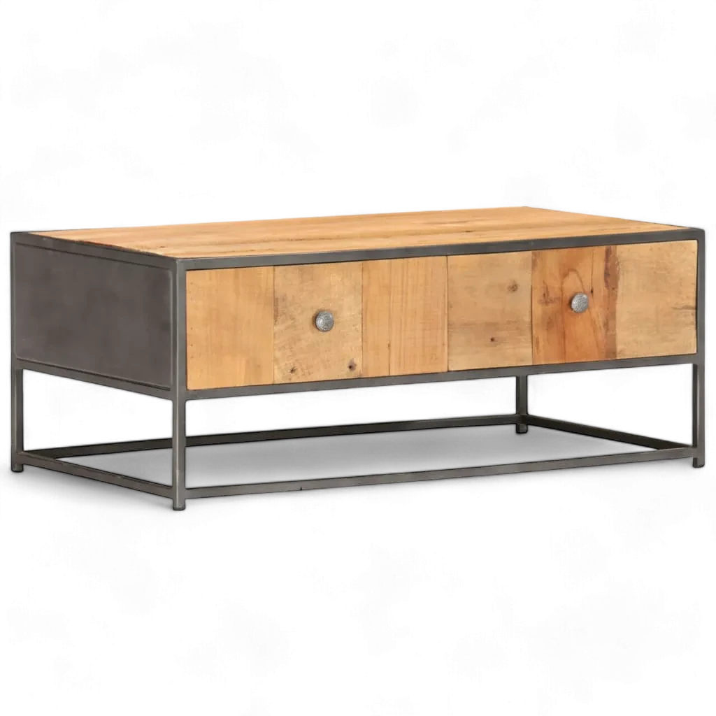 table basse en bois et fer forge